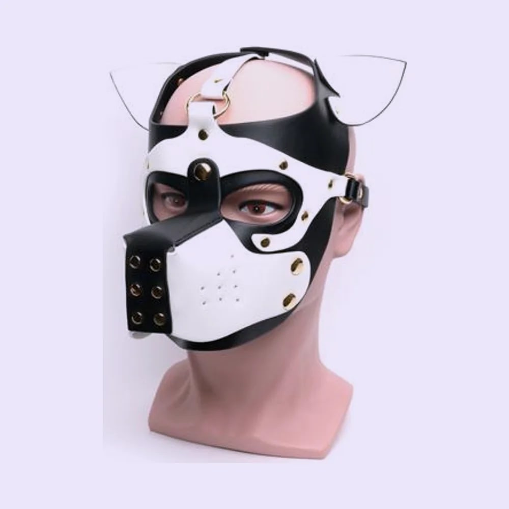 665 Leather Pup Play Hood [Black & White]