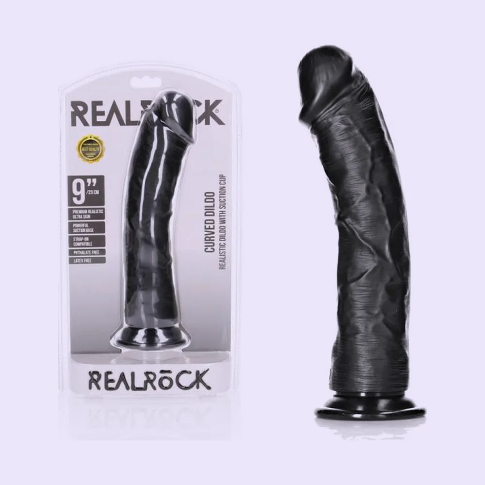REALROCK 9" Curved Black Dildo with Suction Cup
